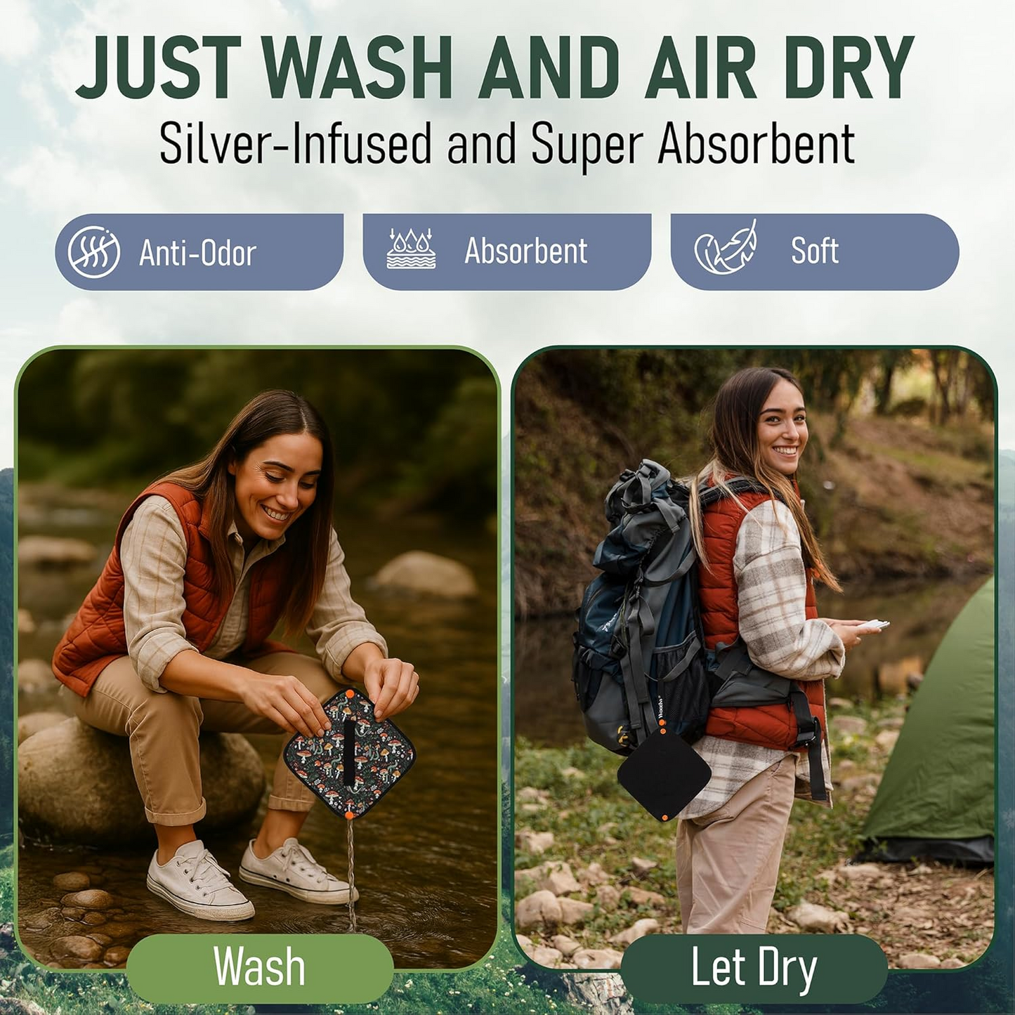 Silver Infused Pee Cloth for Women – Reusable Eco Friendly Hygiene Wipe for Hiking & Camping