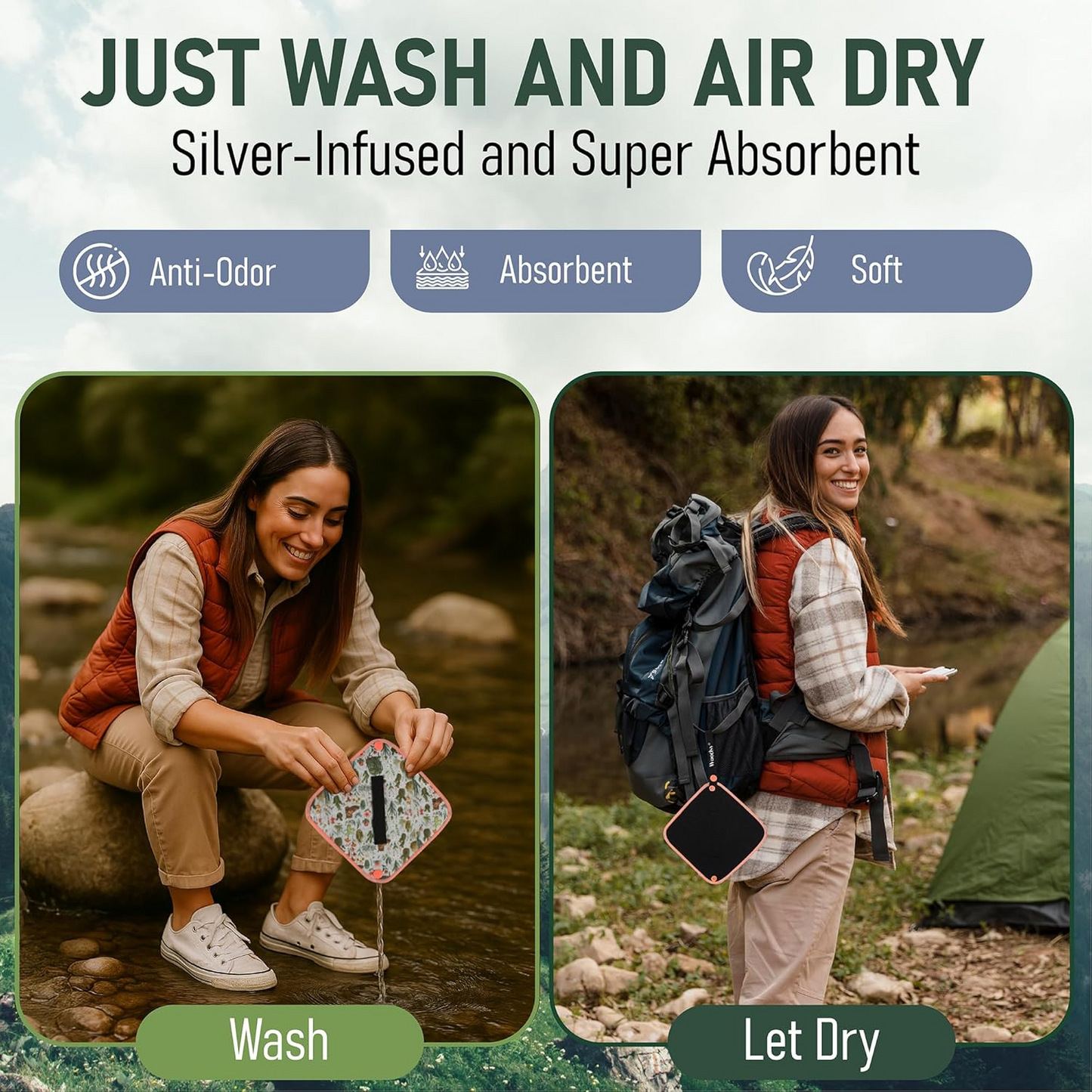 Silver-Infused Personal Hygiene Cloth – Reusable, Eco-Friendly Wipe for Women (Desert)