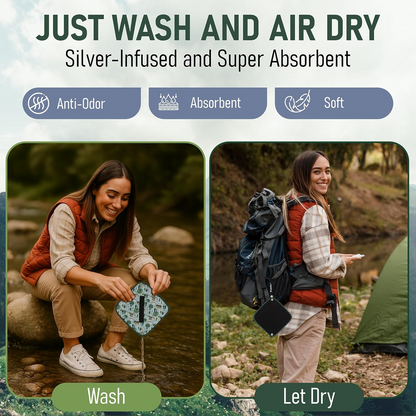 silver infused reusable pee cloth for women super absorbent eco friendly hiking hygiene